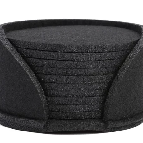 dessous de verre rond en feutre noir